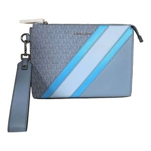 Michael Kors Large Handbag Pouch Denim Purse Wristlet Ribbon New NWT Clutch Bag